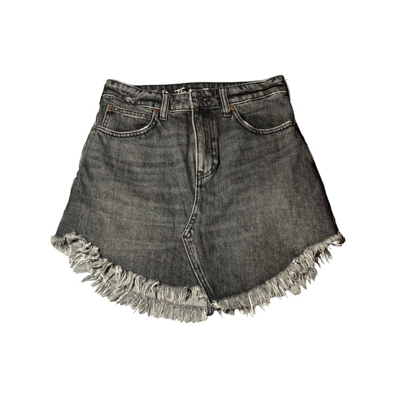 Free People Dresses & Skirts - NWOT We The Free Black Denim Mini Skirt Raw Fringe Hem Distressed Size 25